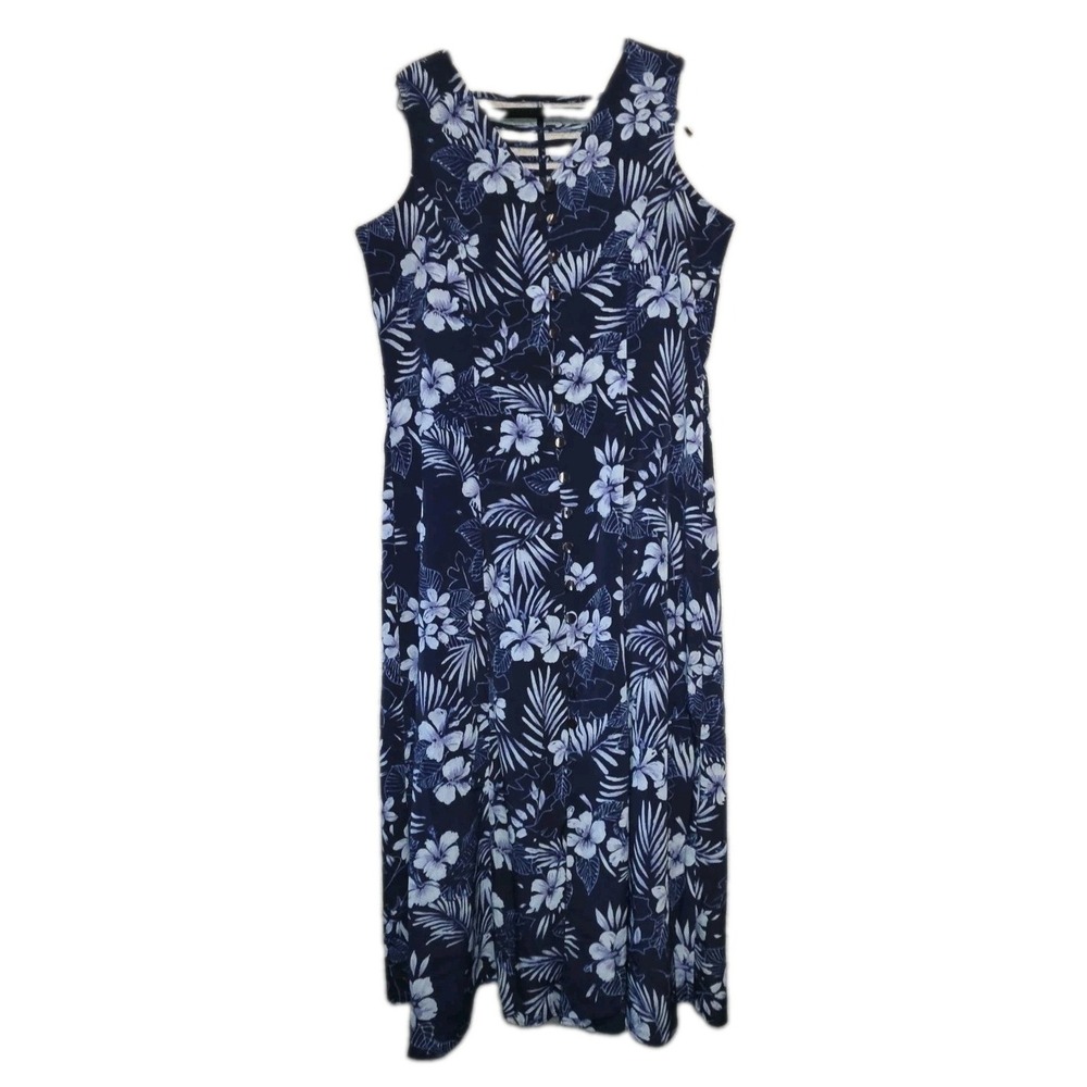 Betsy's Things Floral Maxi Dress Womens 16 Blue Tropical Sundress Button Front